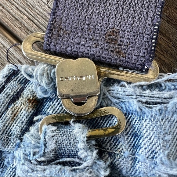 Vintage Carhartt Denim Bib Overalls Thrashed Destroyed Work Grunge 38x27 READ - Picture 6 of 16